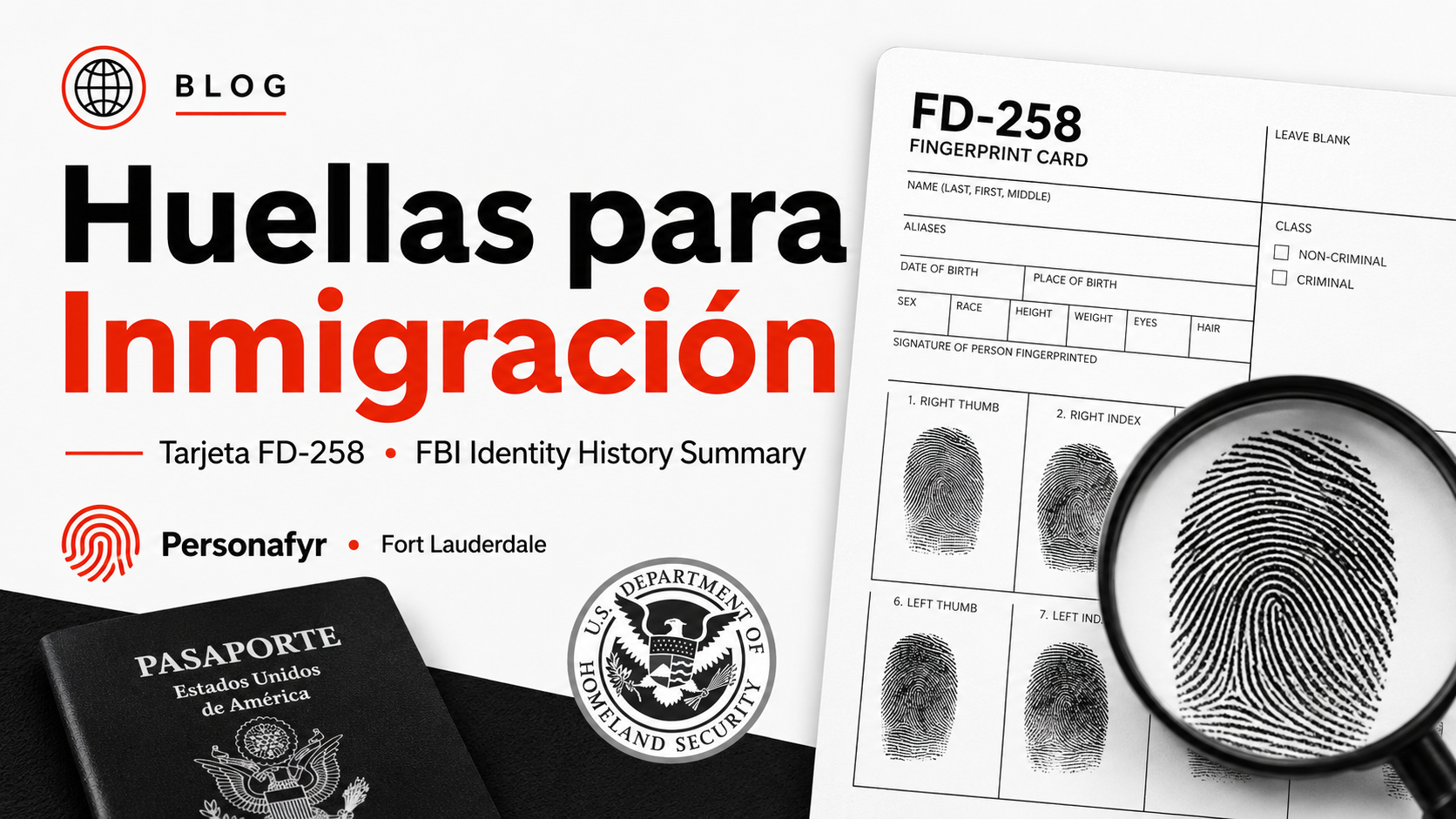Huellas para Inmigración en Fort Lauderdale: Tarjetas FD-258 y FBI Identity History Summary